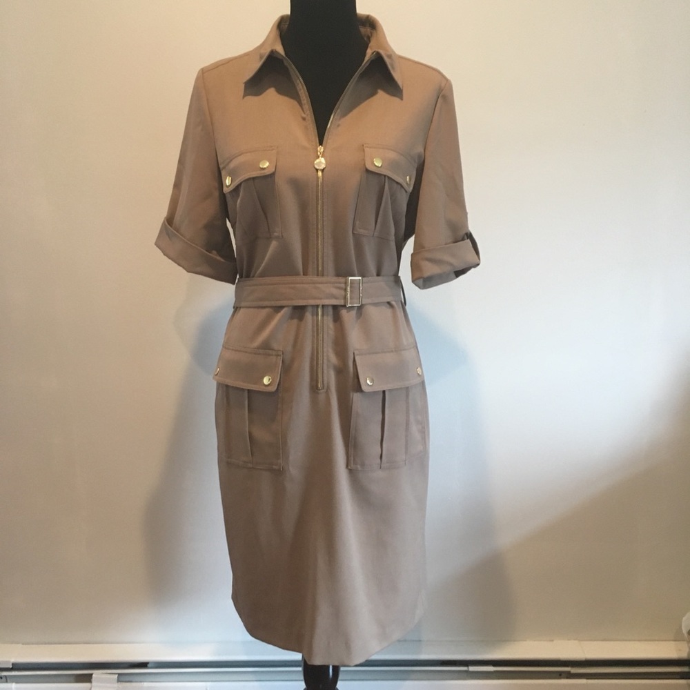Calvin Klein beige/tan dress with gold accents